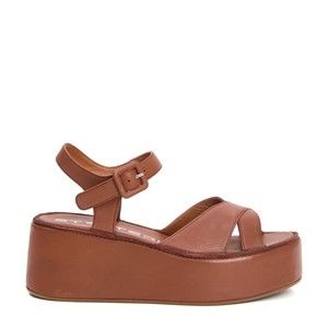 Strategia Cross-Strap Wedge Sandals In Soft Cuoio Leather - NWT